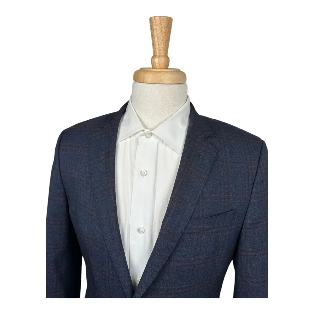Hugo Boss Blue Maroon Checked Huge6/Genius4 Super 100s Wool Suit 36R 30X25